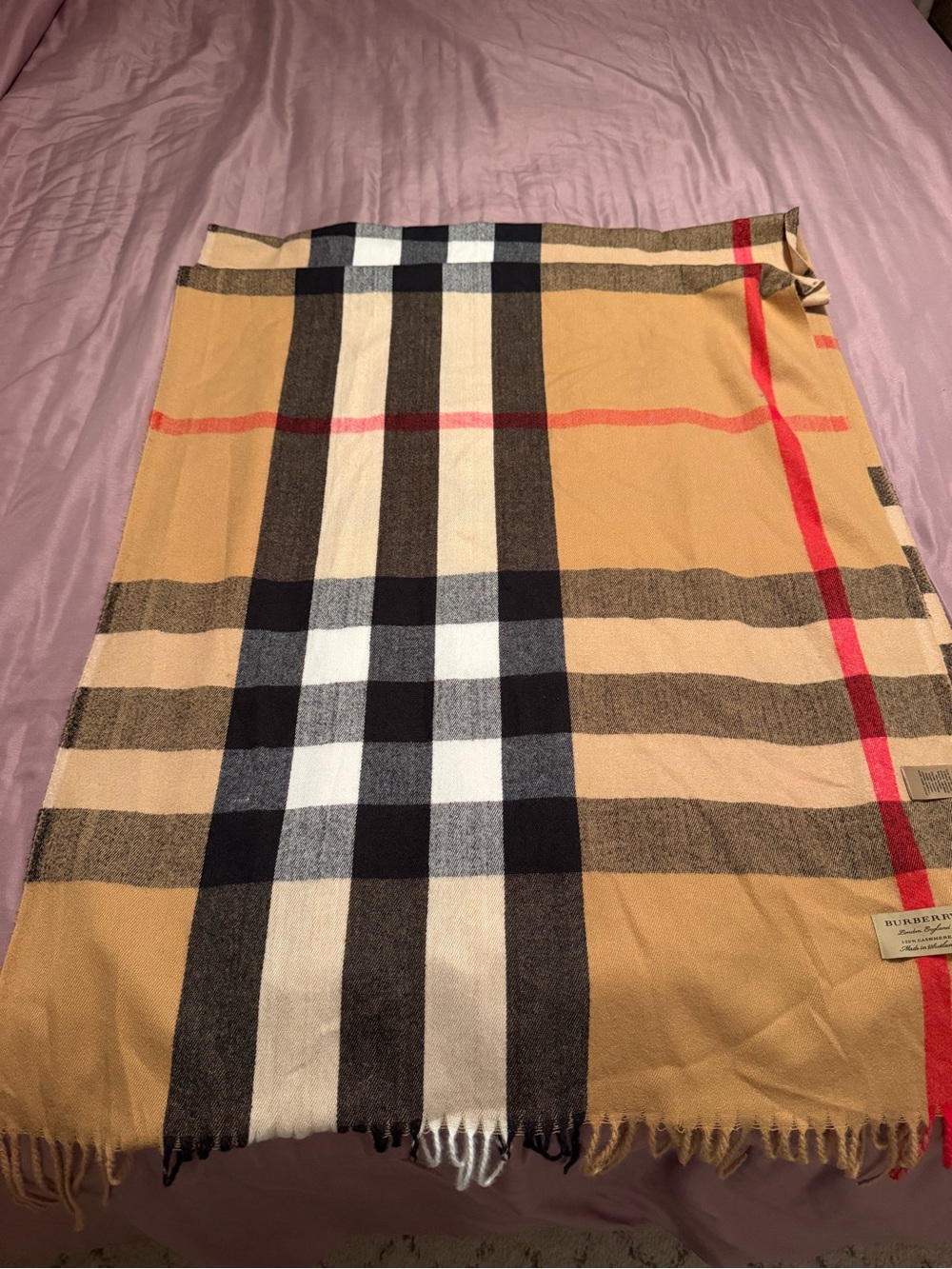 Burberry Tan Check Maxi Skirt with Red Stripe